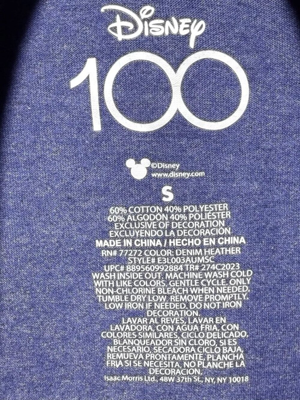 Disney 100 Mickey Mouse T Shirt Blue Graphic Short Sleeve Men’s Small - Picture 3 of 3